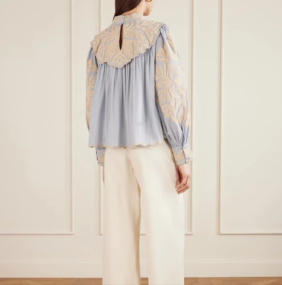 SEA Alexandra pleated embroidered cotton-voile blouse - Picture 2 of 9